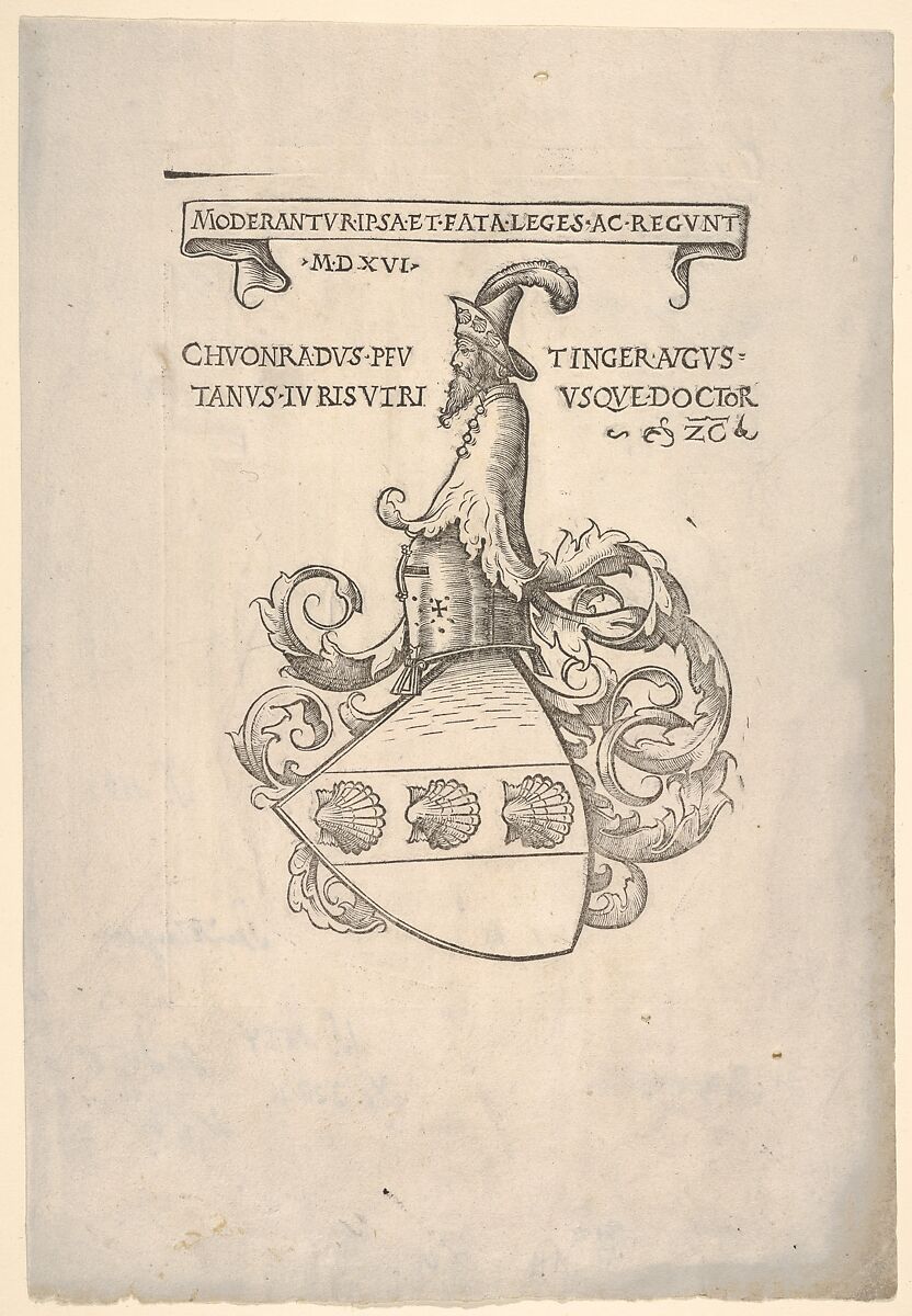 Bookplate with the coat of arms of Konrad Peutinger, Hans Burgkmair (German, Augsburg 1473–1531 Augsburg), Woodcut 