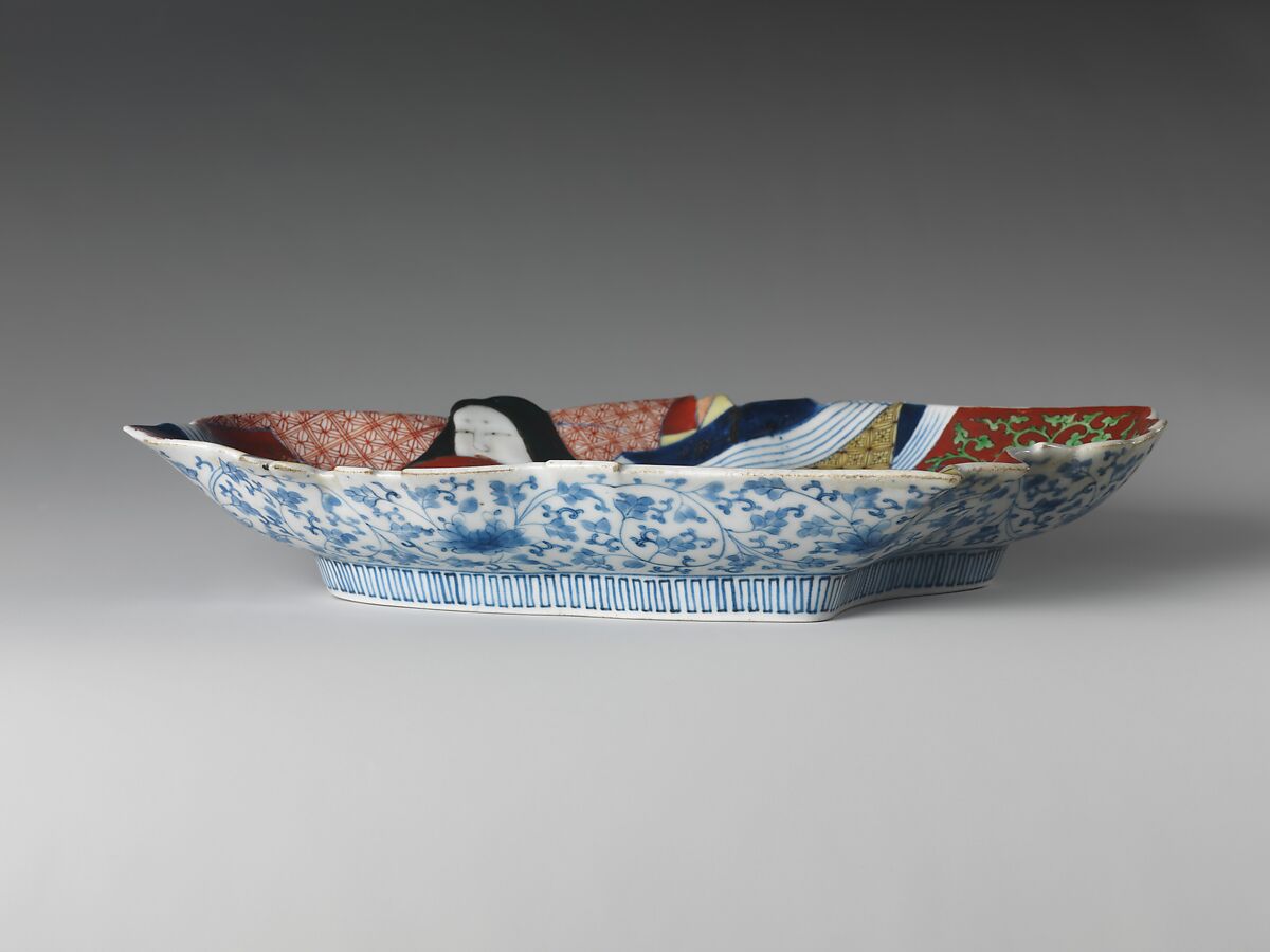 Dish in the Shape of a Princess, Porcelain with underglaze blue and overglaze enamels (Arita ware, Ko Imari type), Japan