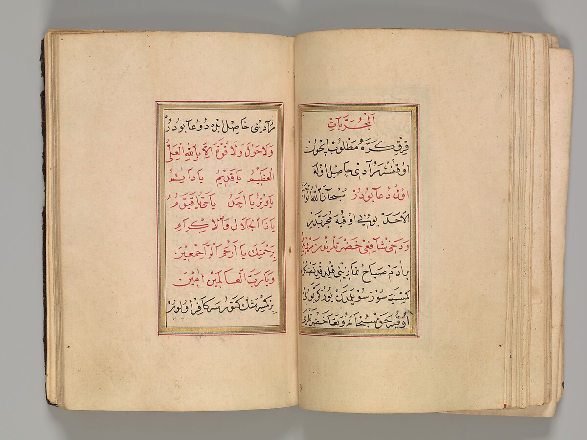 Prayer Book, 'Abd al-Qadir Hisari (Turkish), Manuscript: ink, opaque watercolor, and gold on paper
Binding: leather and gold