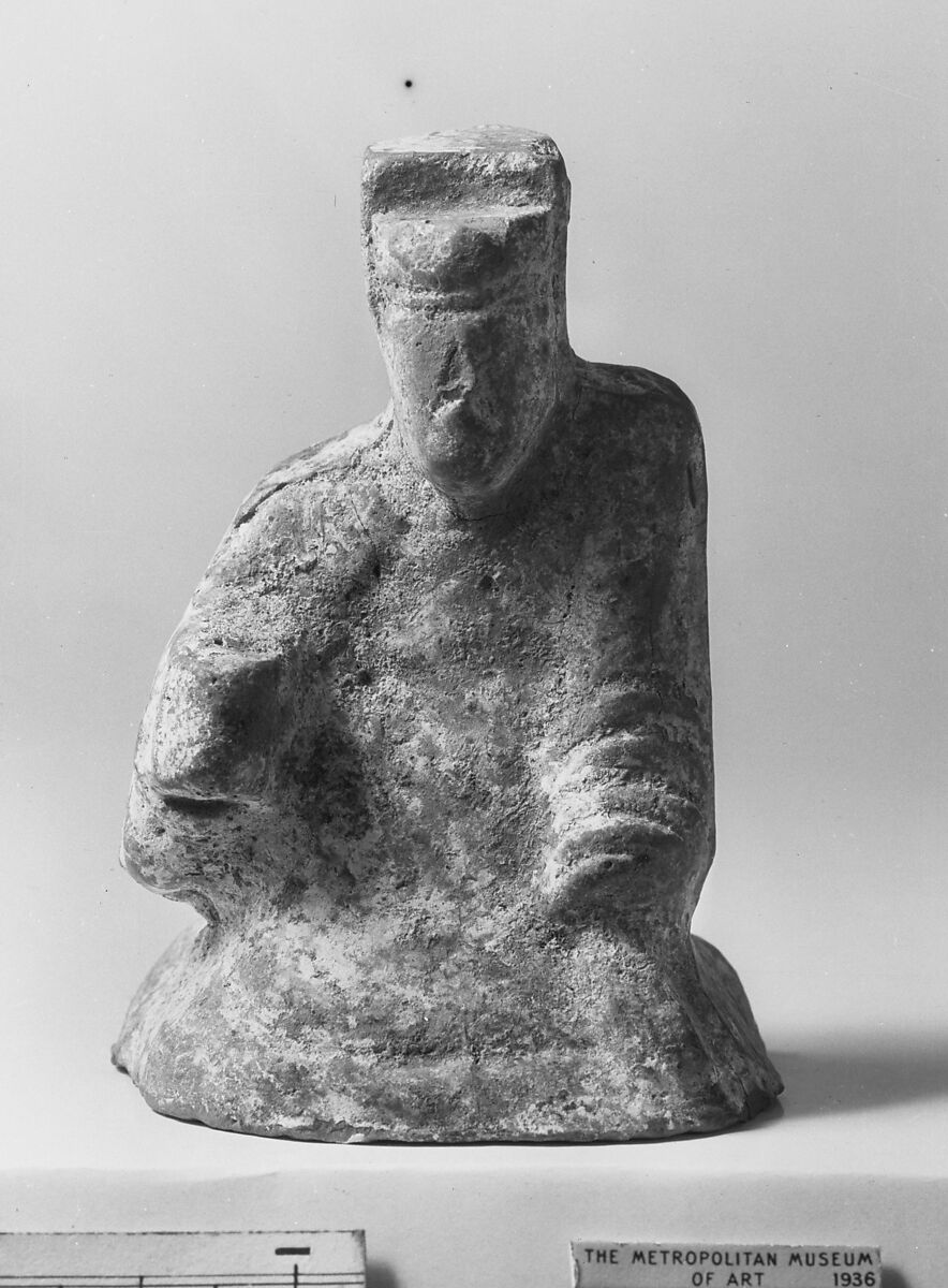 Figure of Entertainer, Pottery with slip and traces of red paint", China 