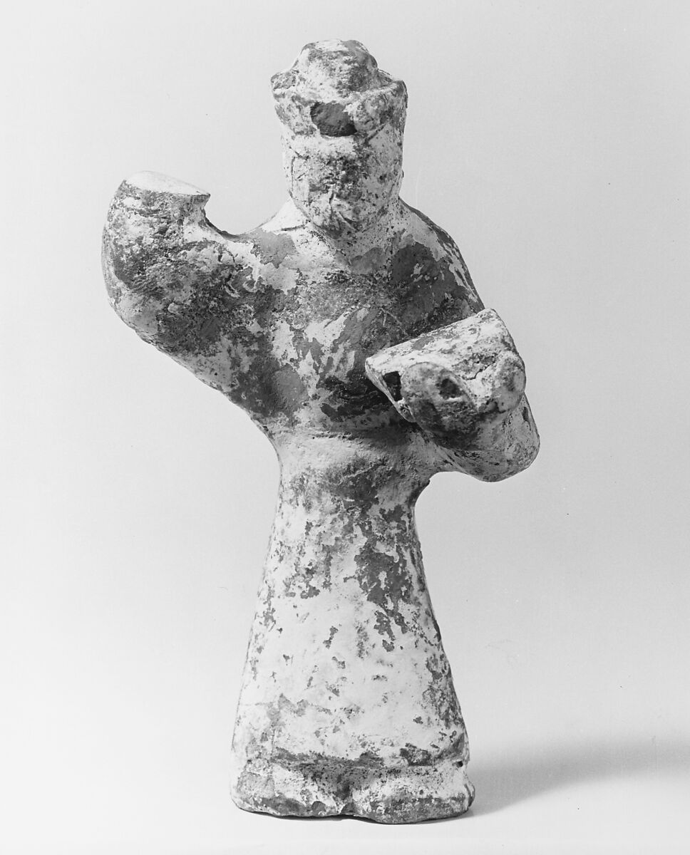 Figure of a Standing Musician, Hard pottery with slip and touches of color, China 