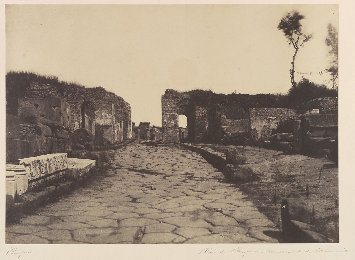 Pompeii, Pompey’s Lane, Tomb Monument of Mamia, Firmin-Eugène Le Dien (French, 1817–1865), Salted paper print from a waxed paper negative 
