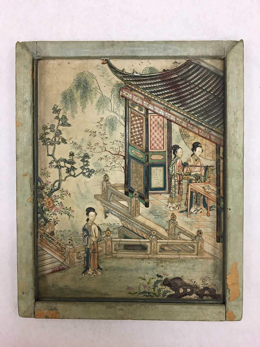 Panel Illustrating Feminine Virtue: The Art of Thrift and Housekeeping (?), Lin Yuncai, Soapstone, satin, papier-maché, China