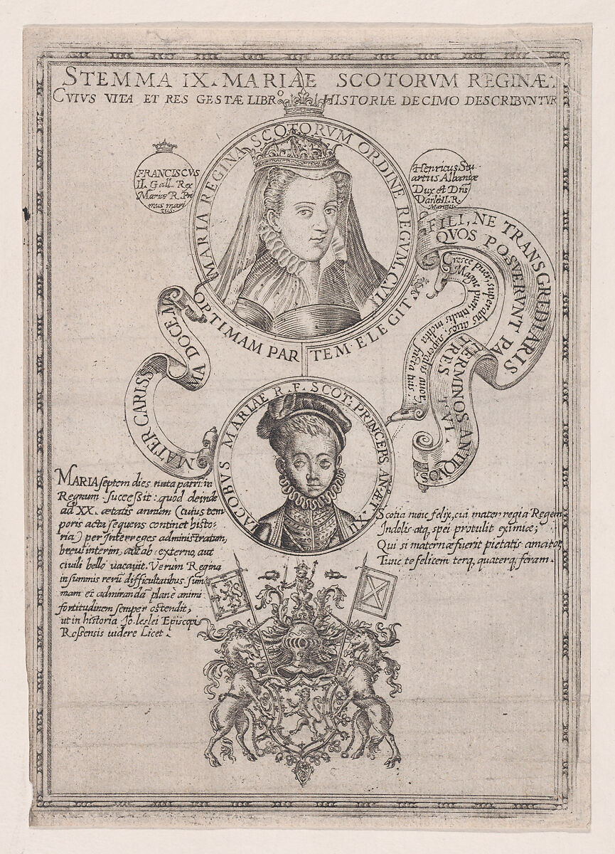 Mary, Queen of Scots with her son, James I, King of England, Scotland and Ireland, After (?) John Leslie, Bishop of Ross (British, Kingussie, Scotland 1527–1596 Guirtenberg, near Brussels), Engraving 