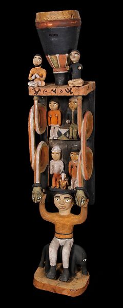 Ceremonial Drum with Male Figure Holding Figurative Superstructure Seated on Elephant, Wood, pigment, hide, Kongo peoples
