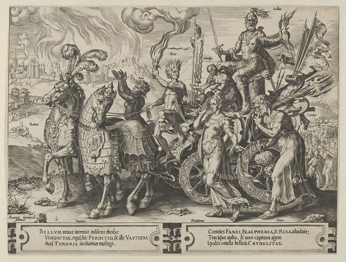 The Triumph of War, from The Cycle of the Vicissitudes of Human Affairs, plate 5, Cornelis Cort (Netherlandish, Hoorn ca. 1533–1578 Rome), Engraving; first state of two (New Hollstein) 