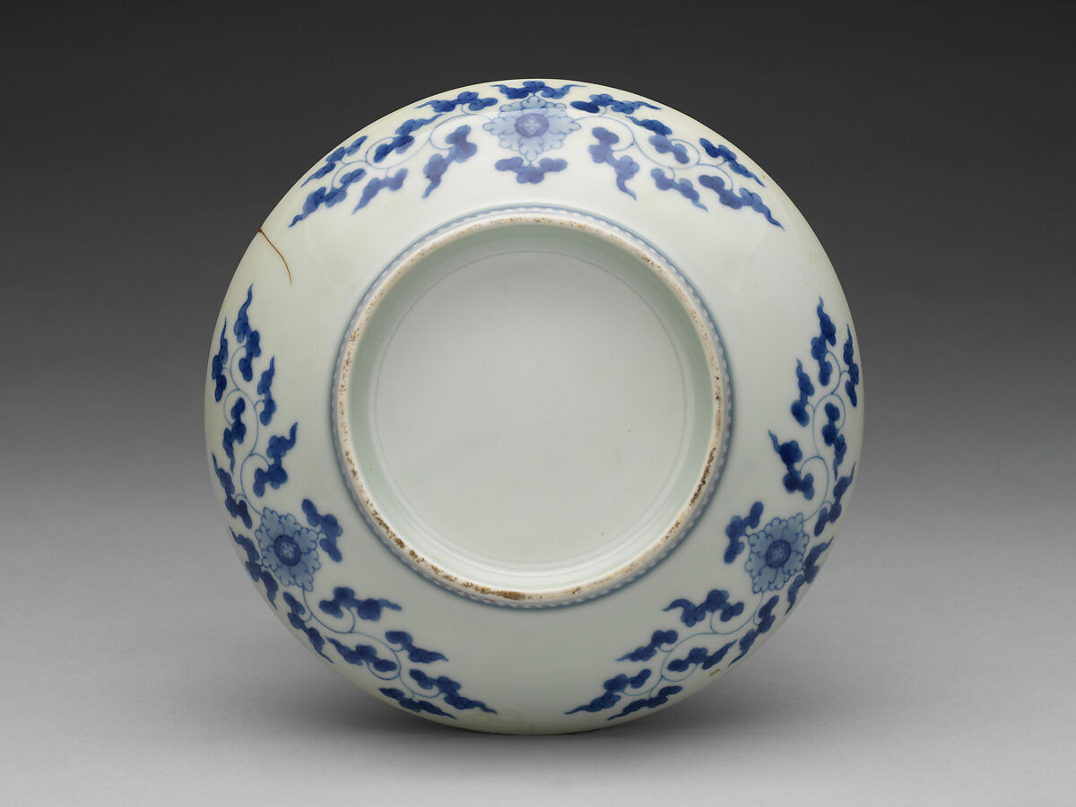 Dish with Cherry Blossom Rafts, Porcelain painted with cobalt blue under and polychrome enamels over a transparent glaze (Hizen ware, Nabeshima type), Japan 