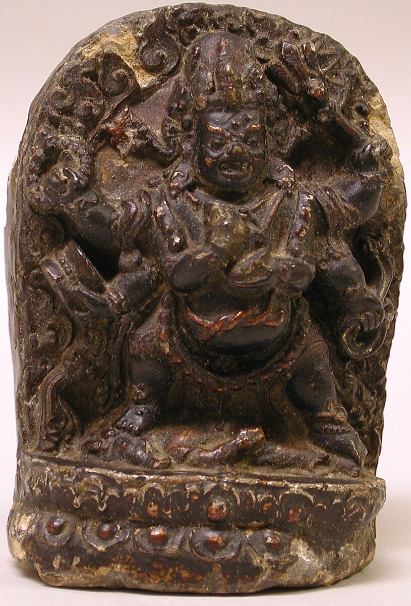 Six-Armed Mahakala, Clay with black paint, Tibet 