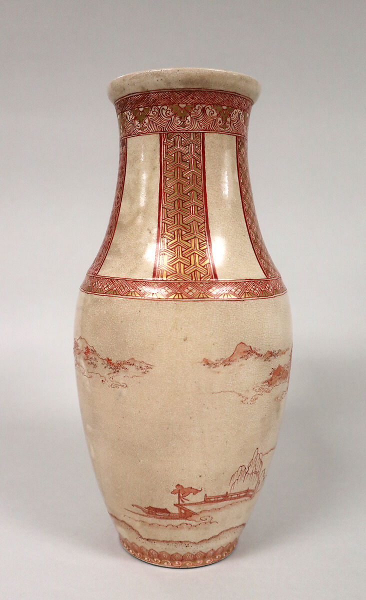 Vase, Pottery with design in red and gold (Satsuma ware), Japan