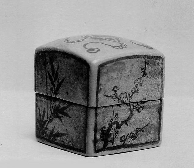 Incense box, Pottery with glaze; reddish brown decorations (Banko ware), Japan 