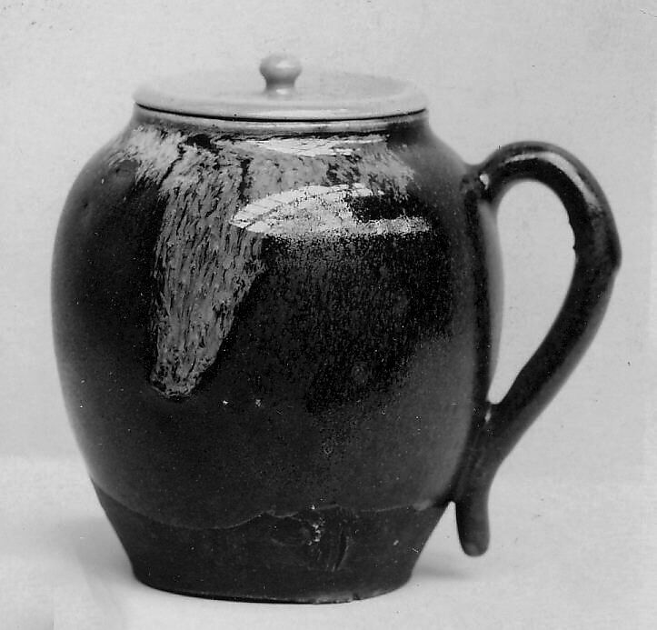 Tea jar, Pottery with handle and ivory-colored lid; Satsuma-like glazes over a light brown ground (Takatori ware), Japan 