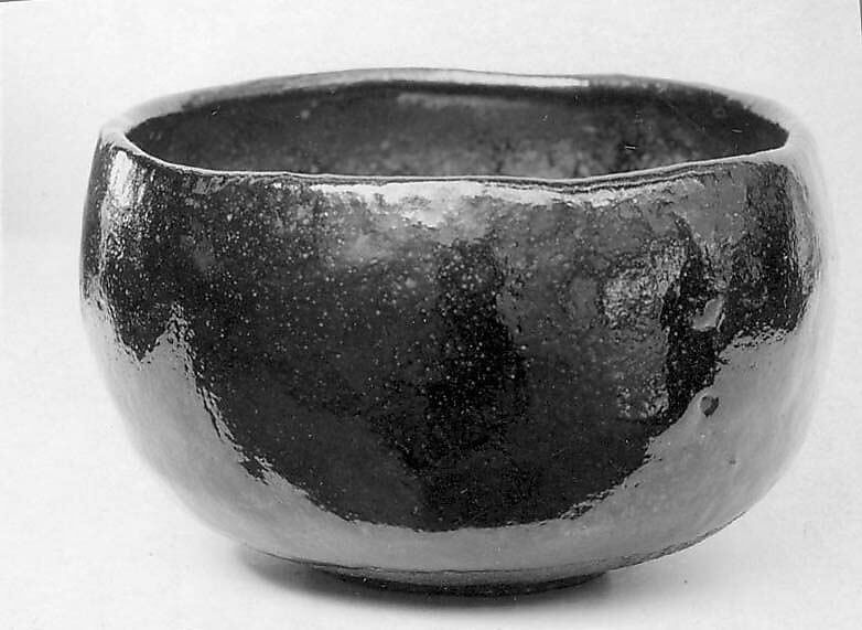 Teabowl, Tokunyu (Japanese, died ca. 1775), Pottery with black glaze (Raku ware), Japan 