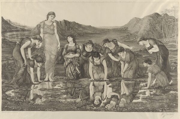 The Mirror of Venus, After Sir Edward Burne-Jones (British, Birmingham 1833–1898 Fulham), Etching on imitation vellum; proof 