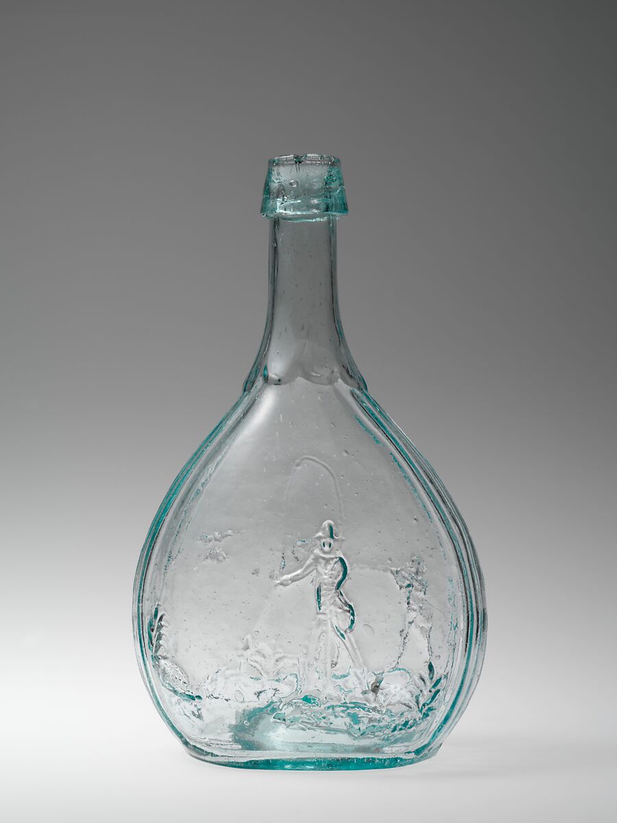 Figured bottle, Blown-molded glass, American