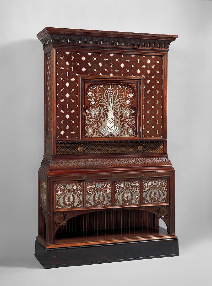 Cabinet, George A. Schastey &amp; Co. (American, New York, 1873–1897), Rosewood, mahogany, cherry, pine, pewter, brass, and mother-of-pearl, American 