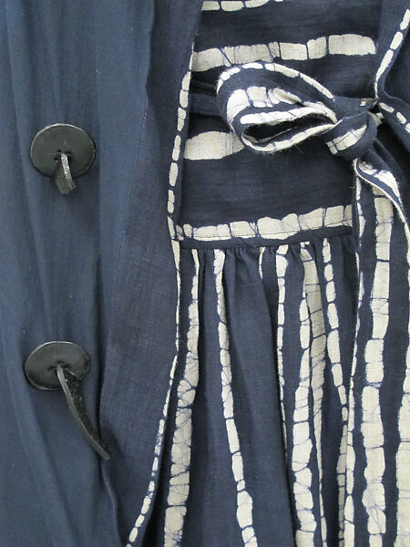 Ensemble, Comme des Garçons (Japanese, founded 1969), linen, synthetic, leather, mother-of-pearl, Japanese