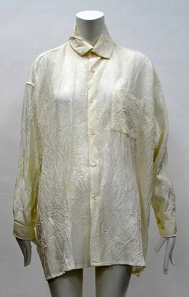 Ensemble, Comme des Garçons (Japanese, founded 1969), linen, synthetic, leather, mother-of-pearl, Japanese