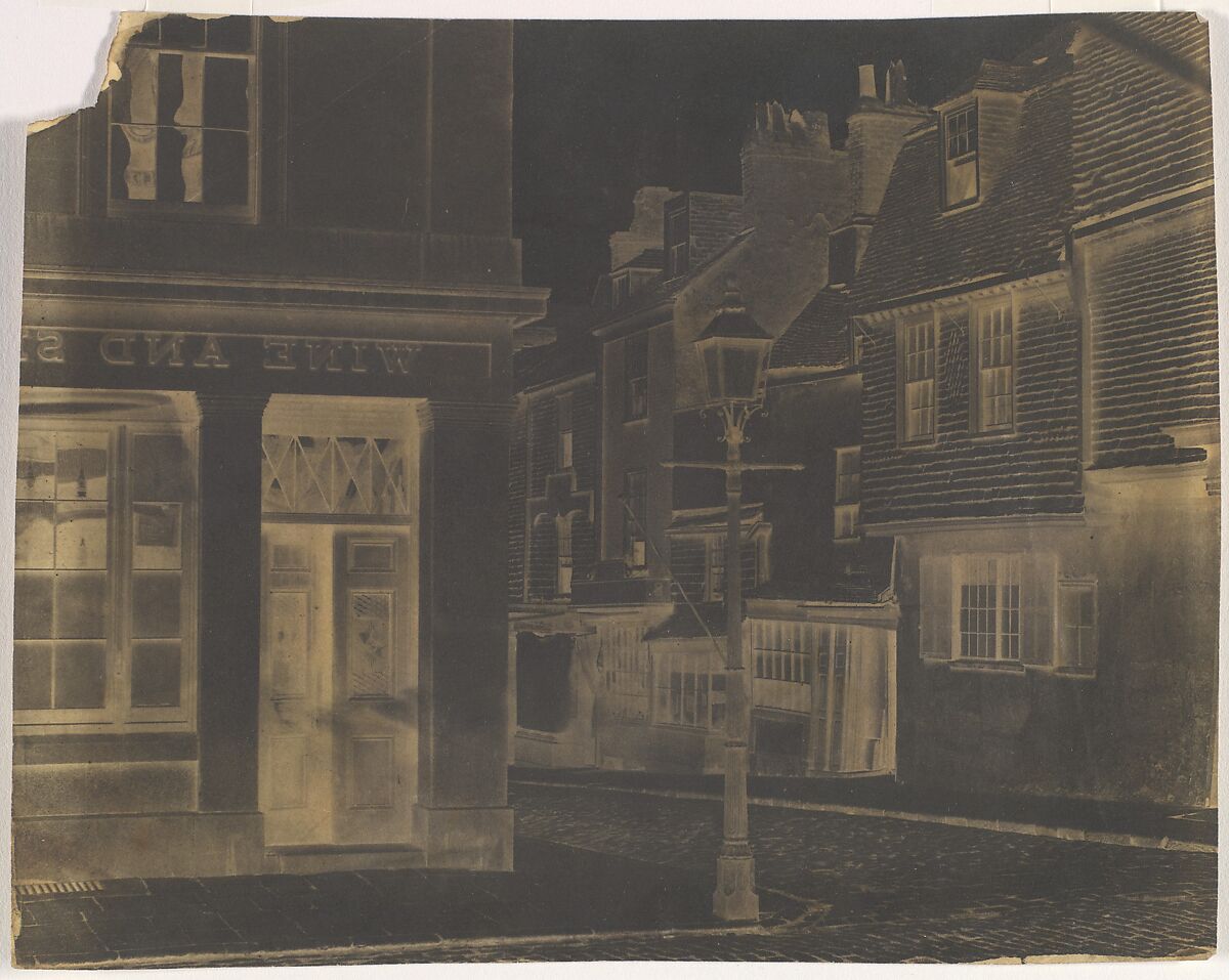 [Street with Lamp Post and Wine Shop], Unknown (British), Waxed paper negative 