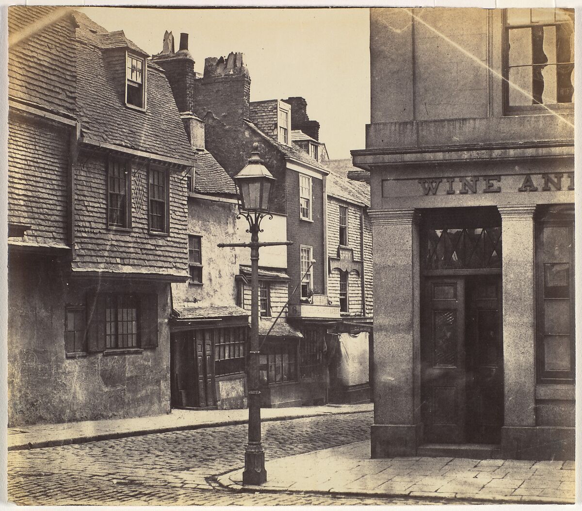 [Street with Lamp Post and Wine Shop], Unknown (British), Albumen silver print 