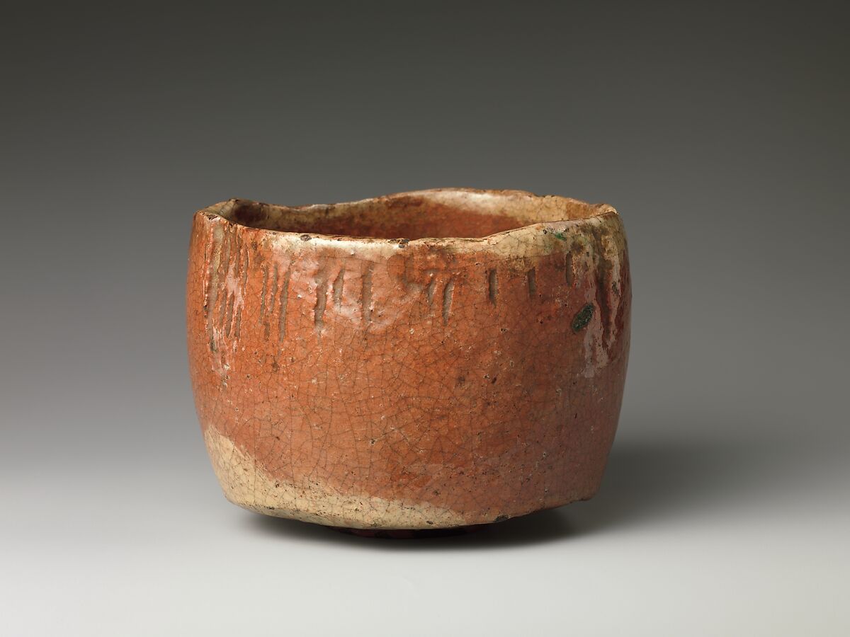 Teabowl, Attributed to Hon&#39;ami Kōetsu (Japanese, 1558–1637), Clay; crackled glaze with markings; (Kyoto ware), Japan 