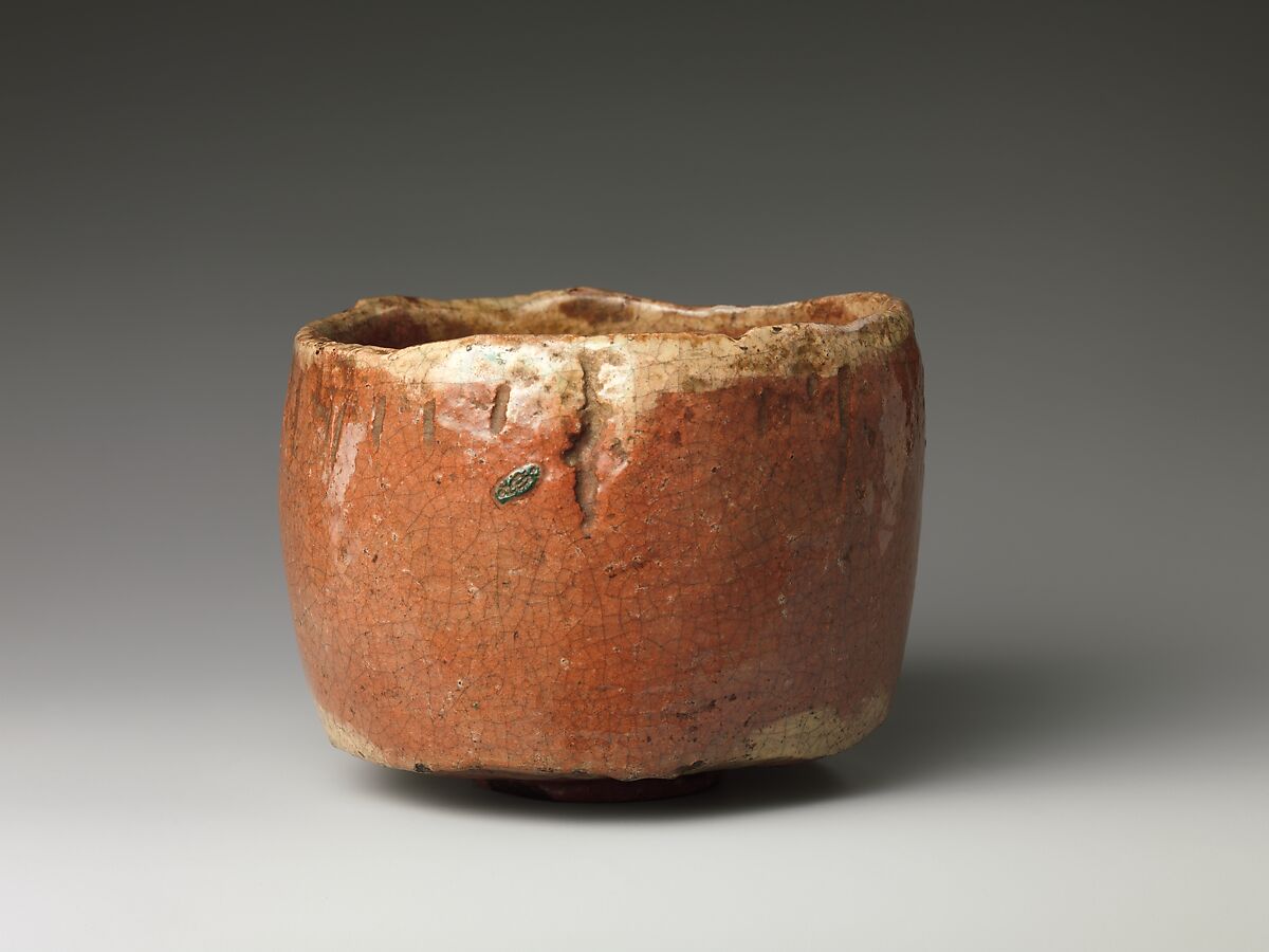 Teabowl, Attributed to Hon'ami Kōetsu (Japanese, 1558–1637), Clay; crackled glaze with markings; (Kyoto ware), Japan