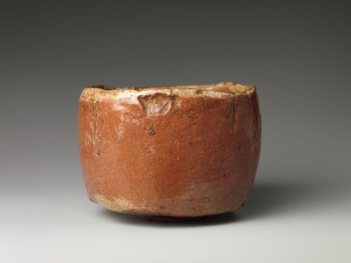 Teabowl, Attributed to Hon'ami Kōetsu (Japanese, 1558–1637), Clay; crackled glaze with markings; (Kyoto ware), Japan