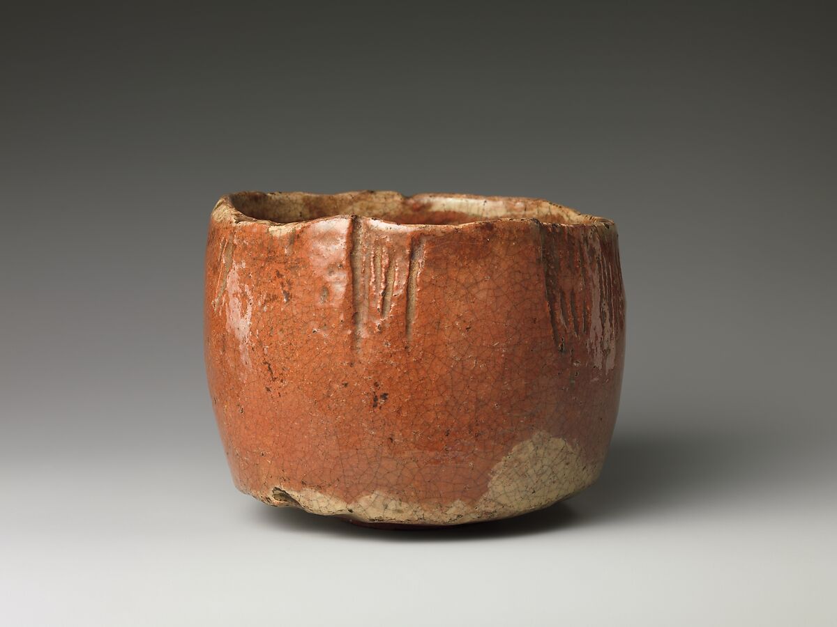 Teabowl, Attributed to Hon'ami Kōetsu (Japanese, 1558–1637), Clay; crackled glaze with markings; (Kyoto ware), Japan