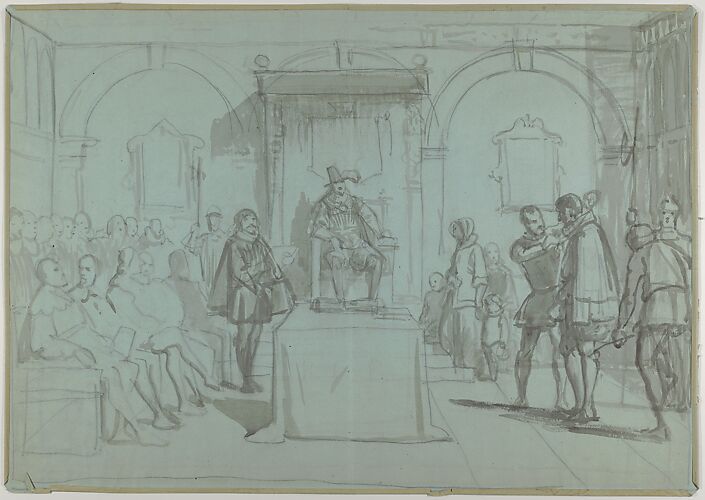 King Christian IV of Denmark Judging Christoffer Rosenkrantz; verso: Don Quixote and Others Attending Master Peter's Puppet Show