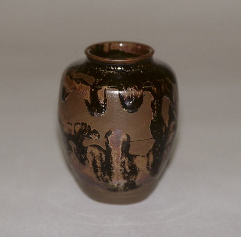 Tea jar, Clay, underglaze with large areas of dark brown overglaze, showing slight iridescence (Takatori ware), Japan