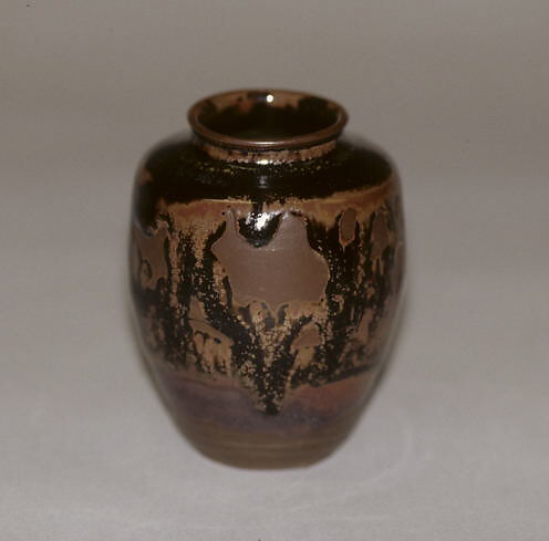 Tea jar, Clay, underglaze with large areas of dark brown overglaze, showing slight iridescence (Takatori ware), Japan