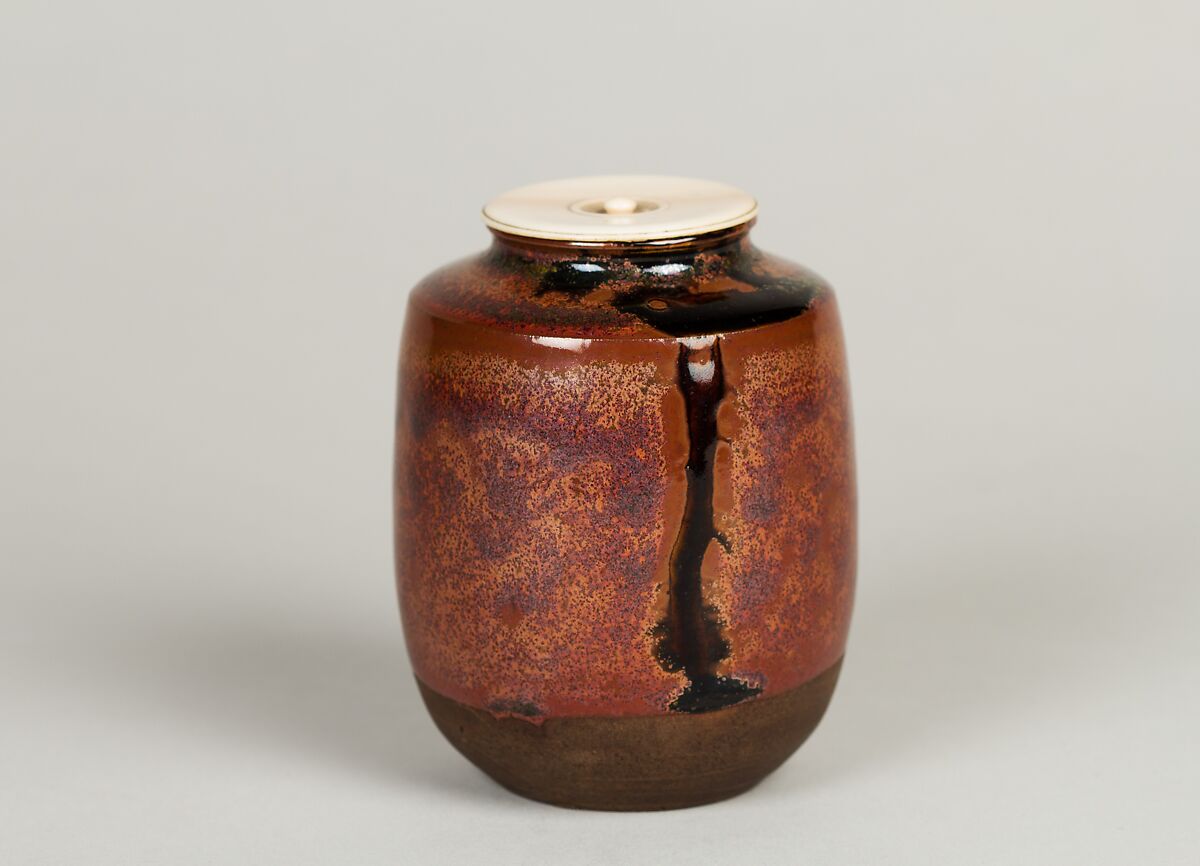 Tea Caddy, Stoneware with metallic glaze with dark brown splash (Seto ware), Japan 