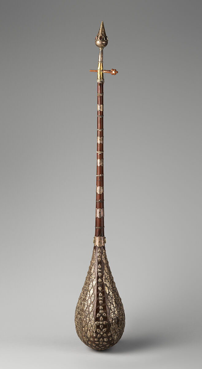 Dutār, mulberry, bone, brass, silver, carnelian, turquoise, Afghan (Turkmen)