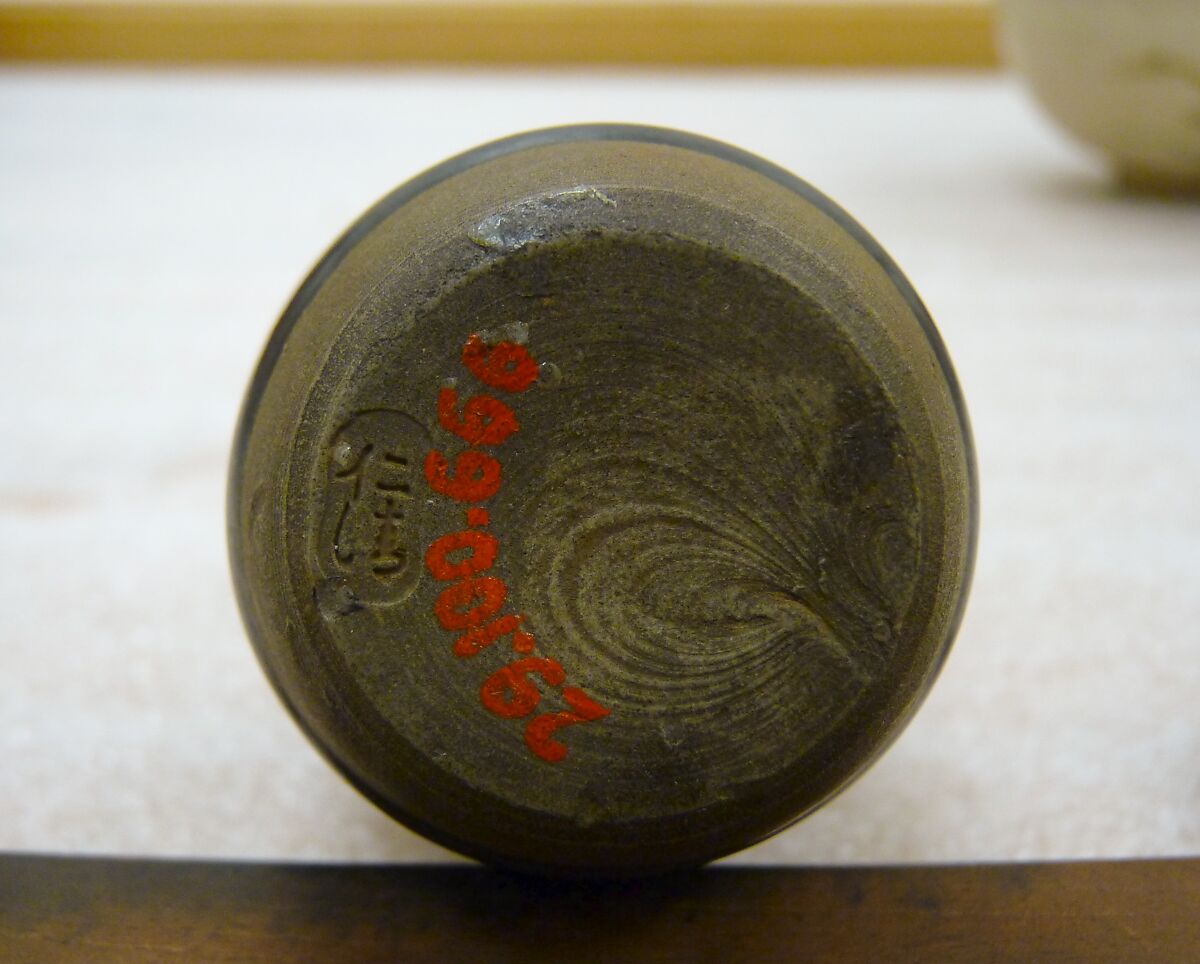 Tea jar, Nonomura Ninsei (Japanese, active ca. 1646–94), Clay; black glaze with two bands of crackled white glaze; (Awata ware), Japan