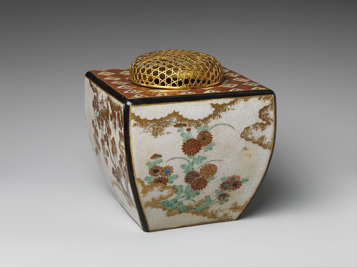 Ninsei-style Incense Burner with Flowers of the Four Seasons, Workshop of Nonomura Ninsei (Japanese, active ca. 1646–94), Stoneware with overglaze enamels, Japan 