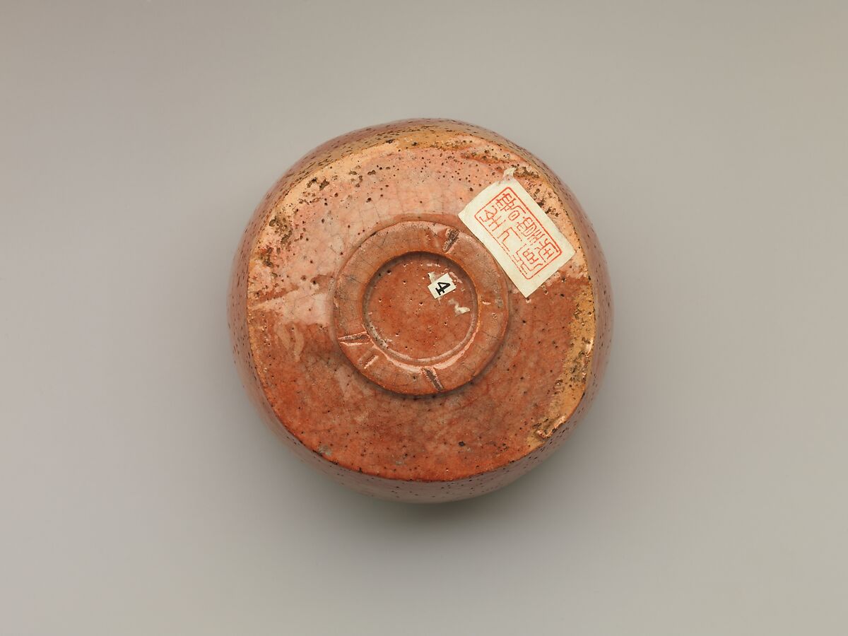 Red Raku Tea Bowl (copy of the Kaga Kōetsu Tea Bowl), Style of Hon'ami Kōetsu (Japanese, 1558–1637), Earthenware with red slip under clear lead glaze (Raku ware), Japan