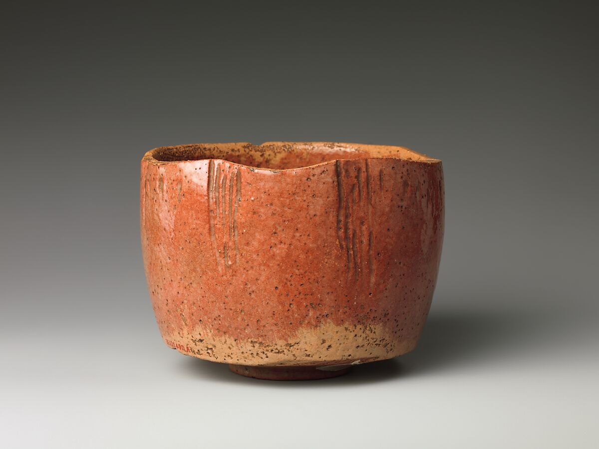 Red Raku Tea Bowl (copy of the Kaga Kōetsu Tea Bowl), Style of Hon&#39;ami Kōetsu (Japanese, 1558–1637), Earthenware with red slip under clear lead glaze (Raku ware), Japan 