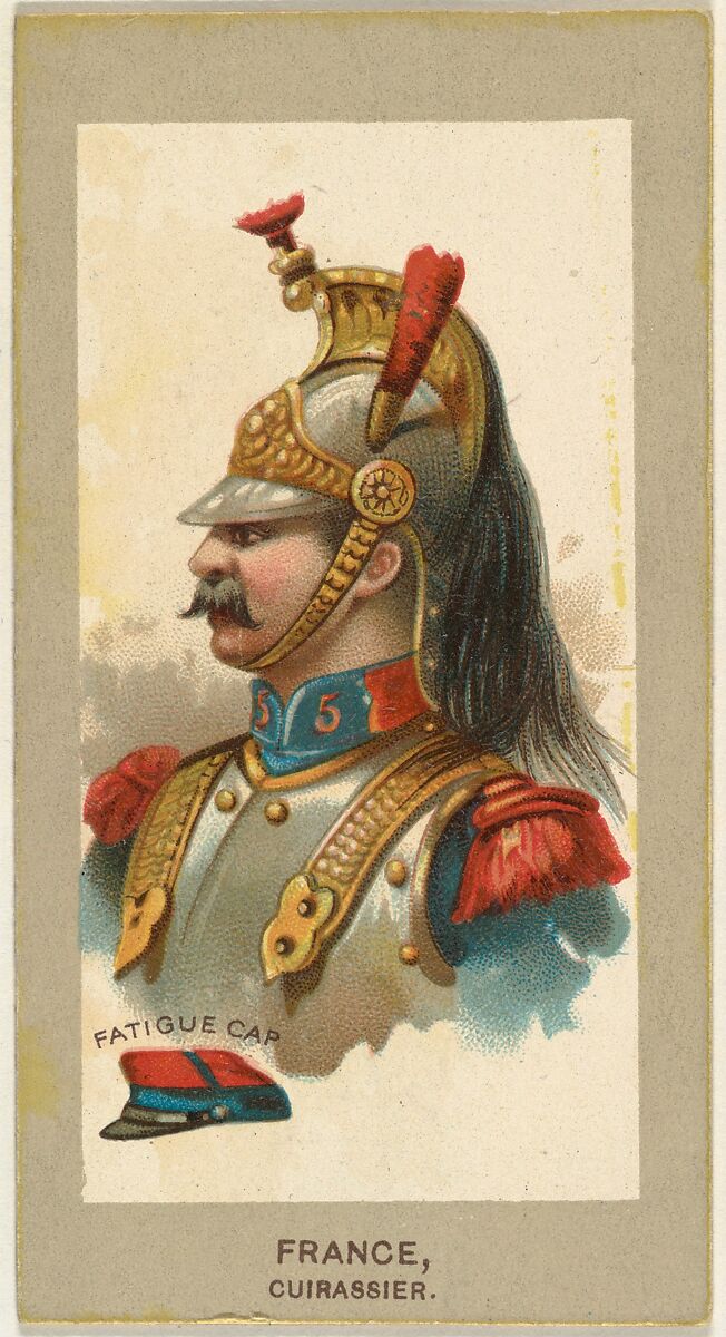 Fatigue Cap, Cuirassier, France, from the Military Uniforms series (T182) issued by Abdul Cigarettes, Issued by Abdul Cigarettes (American), Commercial color lithograph 