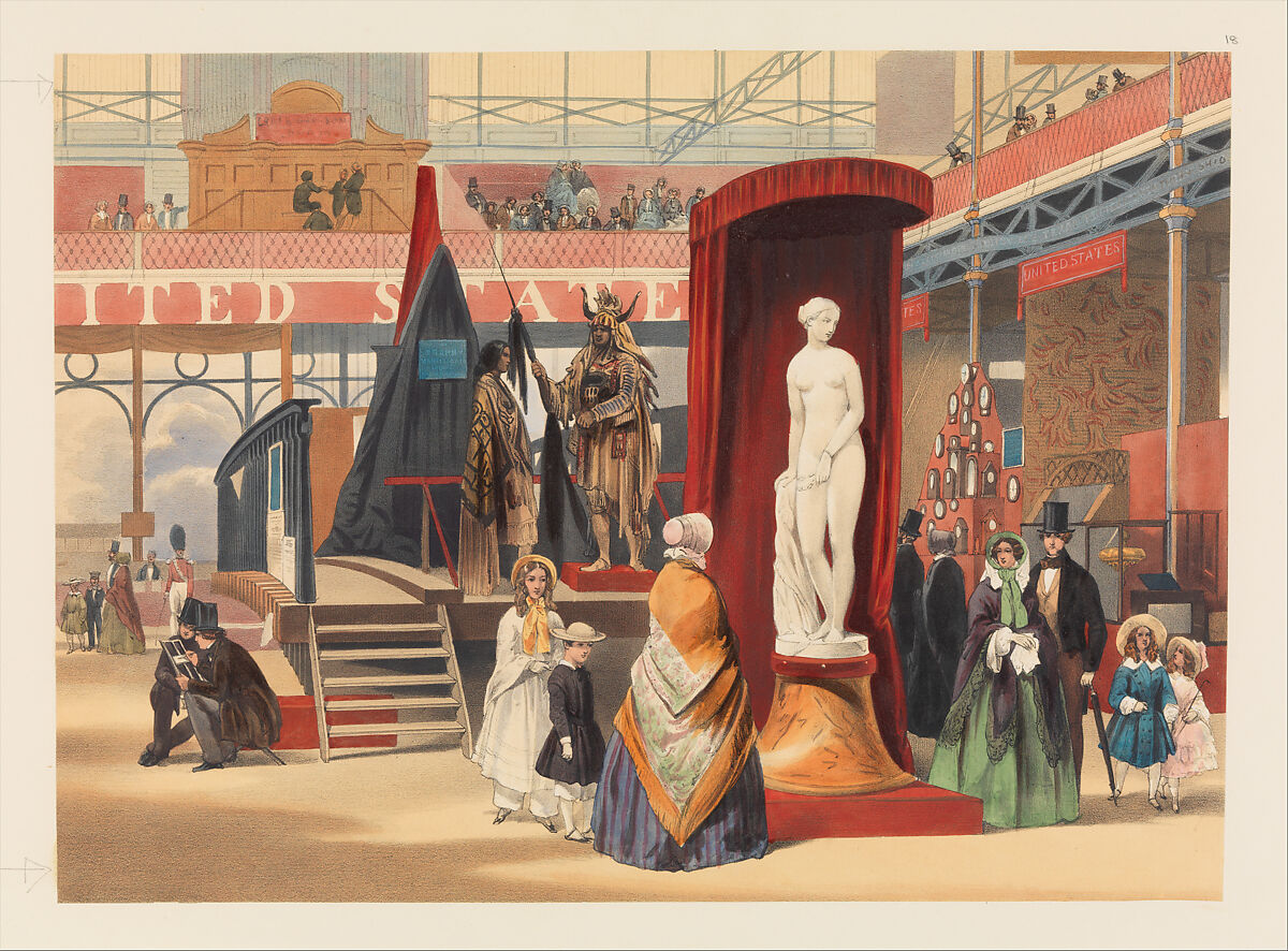 View in the East Nave (The Greek Slave, by Power [sic]; from Recollections of the Great Exhibition), John Absolon (British, London 1815–1895), Hand-colored lithograph with gum 