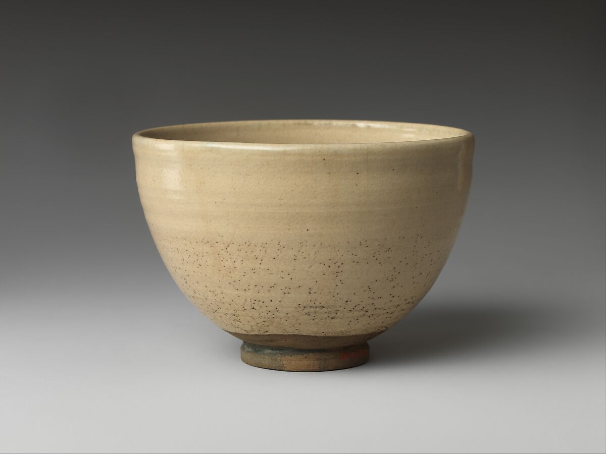 Teabowl with Autumn Poem, Eiraku Wazen (Japanese, 1823–1896), Stoneware with cream slip and cobalt blue under a transparent glaze (Kyoto ware), Japan