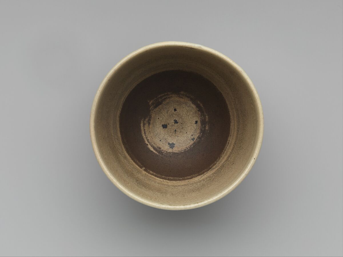 Teabowl with Autumn Poem, Eiraku Wazen (Japanese, 1823–1896), Stoneware with cream slip and cobalt blue under a transparent glaze (Kyoto ware), Japan