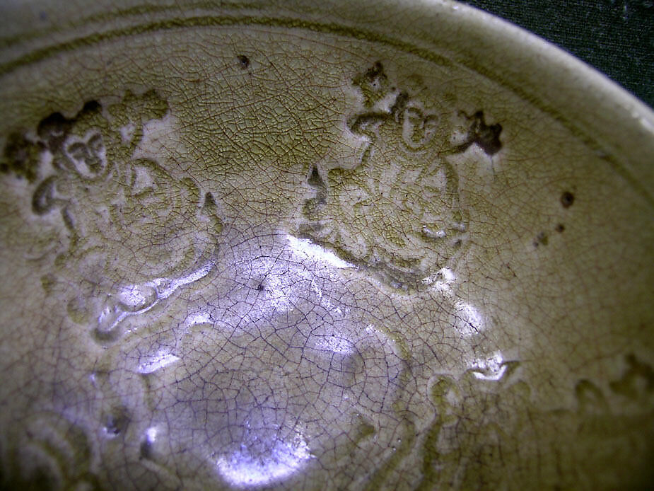 Teabowl, Clay; thin, light  glaze with fine crackle; incised lines on outside under glaze (Ki Seto ware), Japan