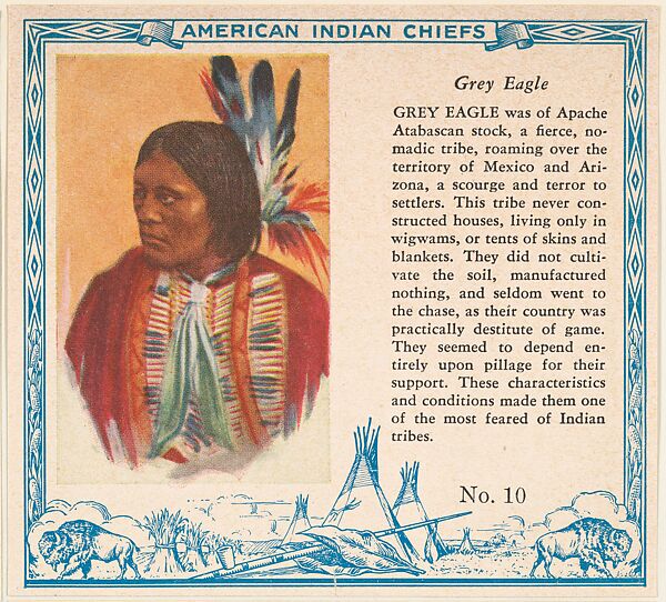 Card No. 10, Grey Eagle, from the Indian Chiefs series (T129) issued by Red Man Chewing Tobacco, Issued by Red Man Chewing Tobacco (American), Commercial color lithograph 