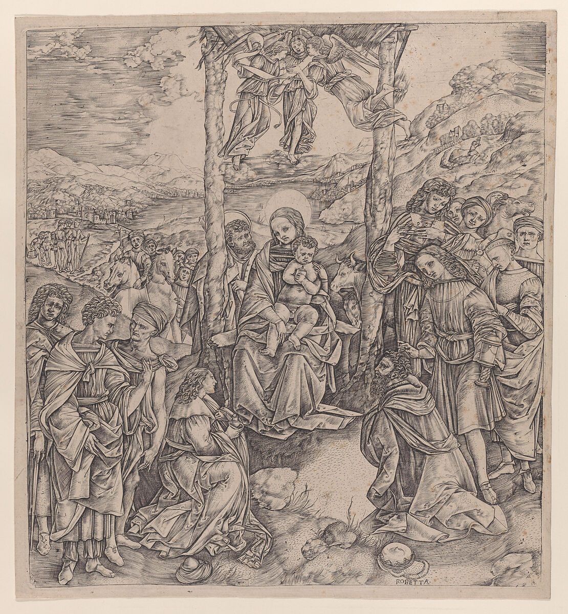 The Adoration of the Magi, after Filippino Lippi, Cristofano di Michele Martini (Il Robetta) (Italian, Florence 1462–after 1535 Florence), Engraving 