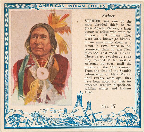 Issued By Red Man Chewing Tobacco Card No 17 Striker From The Indian Chiefs Series T129