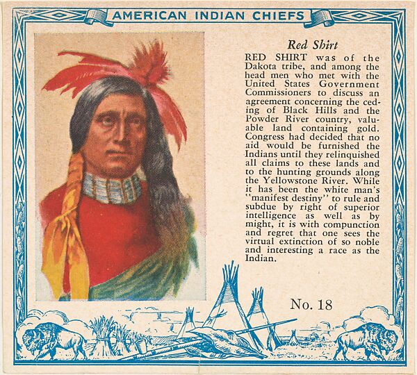 Issued By Red Man Chewing Tobacco Card No 18 Red Shirt From The Indian Chiefs Series T129