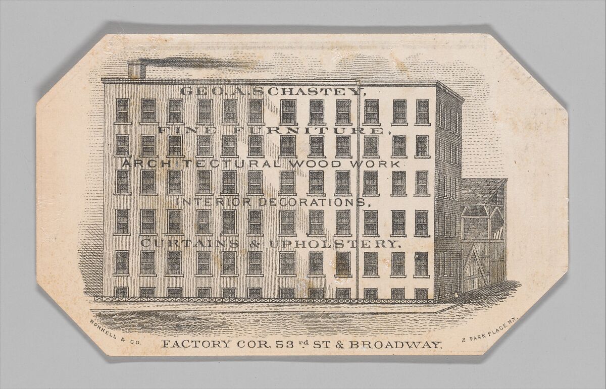 Trade card for George A. Schastey, John Harper Bonnell &amp; Co. (active 1876–84), Ink on paper, American