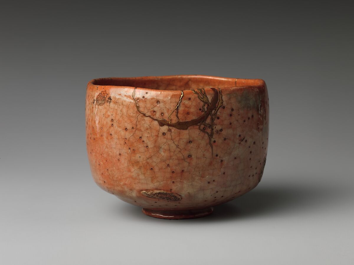 Teabowl, Clay, closely pitted, covered with rich glazes (Raku ware, style of Koetsu), Japan 