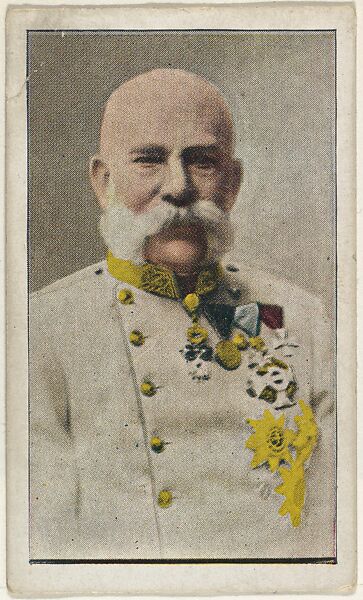 Card No. 4, Emperor Franz Joseph of Austria, from the World War I Scenes series (T121) issued by Sweet Caporal Cigarettes, Issued by American Tobacco Company, Photolithograph 