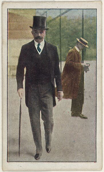 Card No. 8, Lord Kitchener, Great Britain's War Minister on Downing Street after the Declaration of War, from the World War I Scenes series (T121) issued by Sweet Caporal Cigarettes, Issued by American Tobacco Company, Photolithograph 