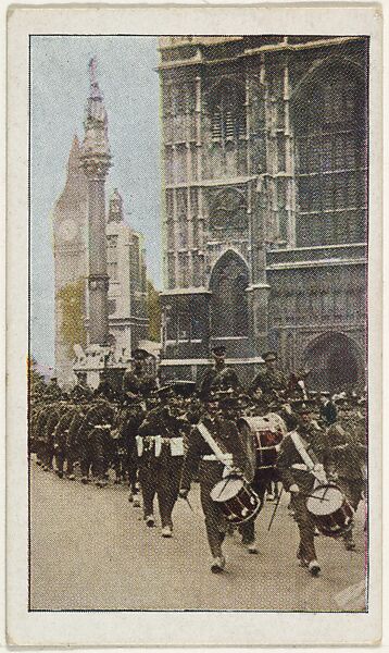 Card No. 23, British Soldiers Answering England's Mobilization Call, from the World War I Scenes series (T121) issued by Sweet Caporal Cigarettes, Issued by American Tobacco Company, Photolithograph 